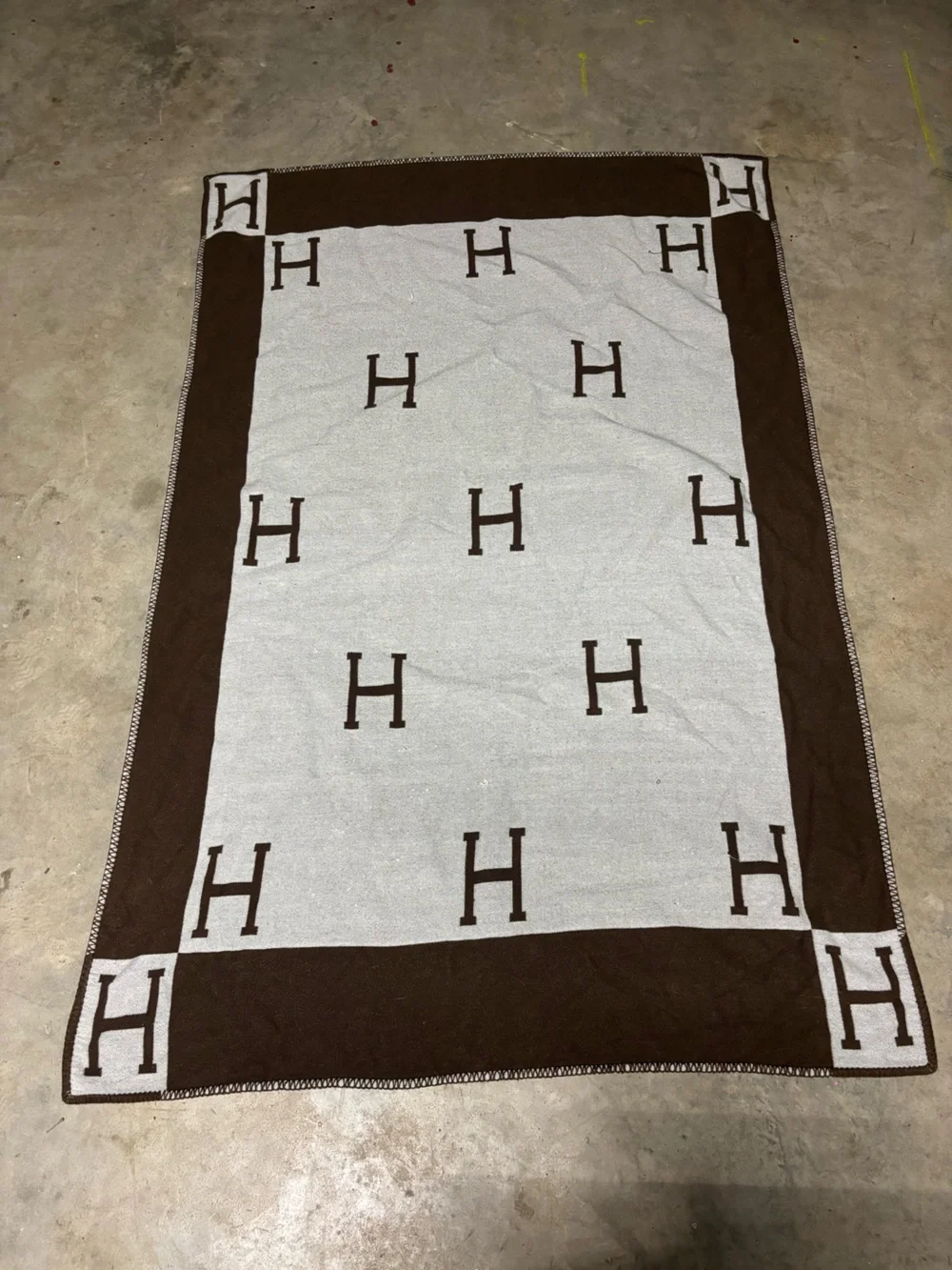 Luxury Monogram H Pattern Throw Blanket - Brown & Cream Hermes Avalon Maybe